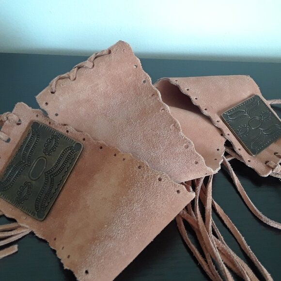 Genuine Suede Wide Boho Tie Hip Belt With Fringe and Bronze Medallions - Picture 9 of 14